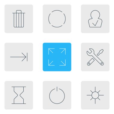 9 kullanıcı anahat simgeleri vektör Illustration. Kapama, kum saati, Yinele ve diğer öğeleri düzenlenebilir sürüsü.