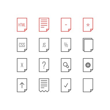 16 sayfa anahat simgeler vektör Illustration. Kodu, Internet, Munus ve diğer öğeleri düzenlenebilir kümesi.