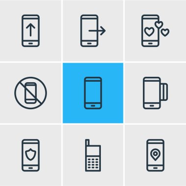 9 Smartphone anahat simgeler vektör Illustration. Telefon yok, cep telefonu, yukarı ok ve diğer öğeleri düzenlenebilir kümesi.