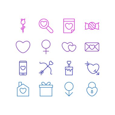 16 tutku anahat simgeler vektör Illustration. Düzenlenebilir Smartphone, mum, kilit öğeleri kümesi.