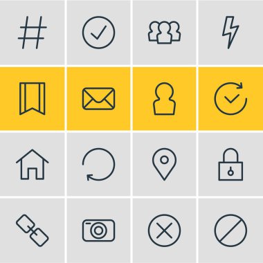 16 uygulama anahat simgeleri vektör Illustration. Düzenlenebilir dizi zaman, flama, kapalı ve diğer öğeleri.