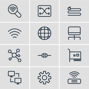 12 Web anahat simgeleri vektör Illustration. Düzenlenebilir yönetici aracı, Hosting, Wifi ve diğer öğeleri kümesi.