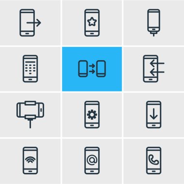 12 telefon anahat simgeleri vektör Illustration. Düzenlenebilir dizi karikatür, telefon ve diğer öğeleri yukarı ok.