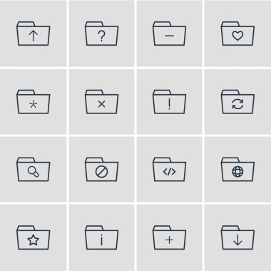 16 dosya anahat simgeler vektör Illustration. Kaldır, düzenlenebilir kümesi gönderin, Upload ve diğer öğeleri.