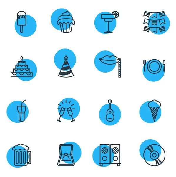 Vektorillustration av 16 fest disposition ikoner. Redigerbara uppsättning Martini, Cupcake, bägare och andra element. — Stock vektor