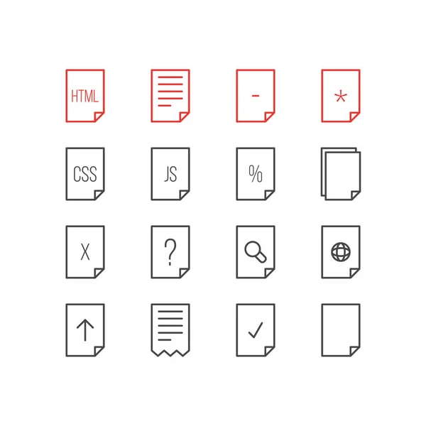 Illustration vectorielle de 16 icônes de contour de page. Ensemble modifiable de code, Internet, Munus et autres éléments . — Image vectorielle
