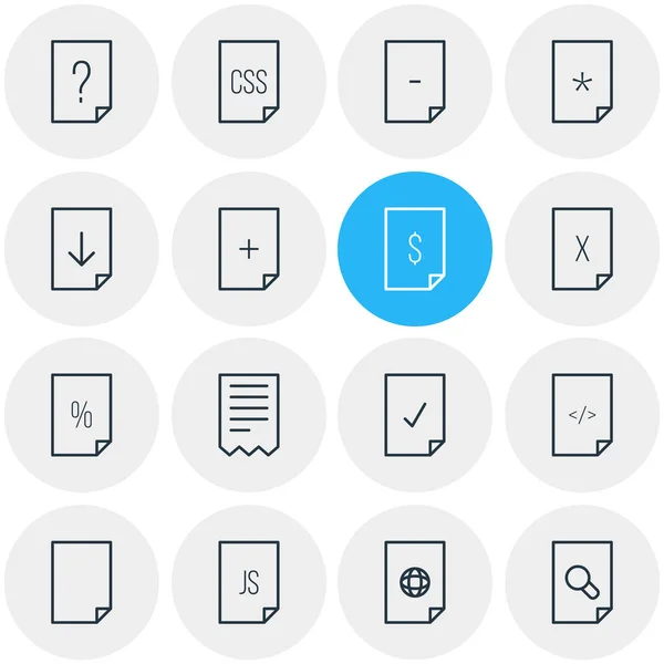 Ilustracja wektorowa 16 ikon stronę konspektu. Można edytować zestaw Basic, Folder, Html i innych elementów. — Wektor stockowy