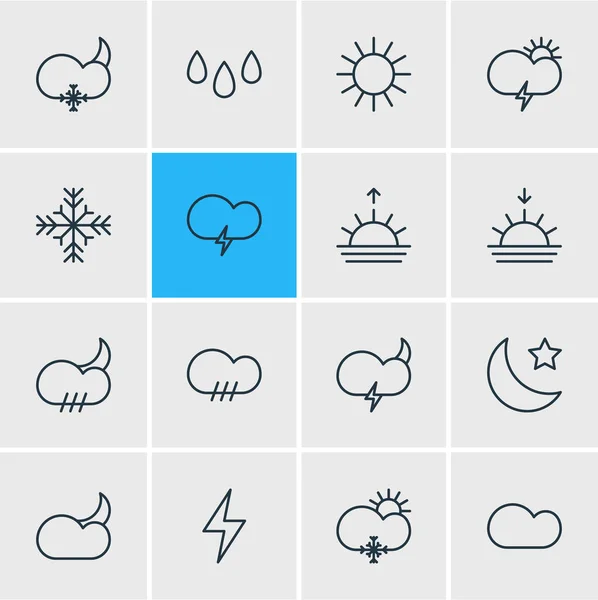 Vectorillustratie van 16 Sky overzicht pictogrammen. Bewerkbare Set van Cloud, regenachtige, maand van de maan en andere elementen. — Stockvector