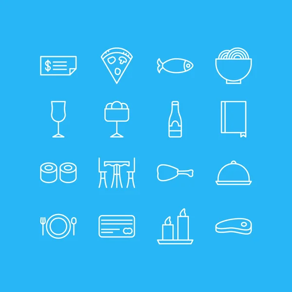 Ilustración vectorial de 16 iconos del esquema alimenticio. Conjunto editable de tocino, pepperoni, mesa y otros elementos . — Vector de stock
