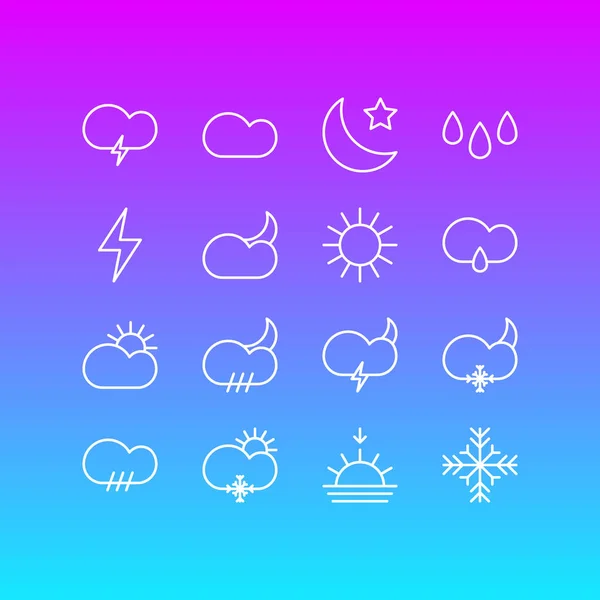 Vectorillustratie van 16 Sky overzicht pictogrammen. Bewerkbare Set van weer, Drip, bliksem en andere elementen. — Stockvector