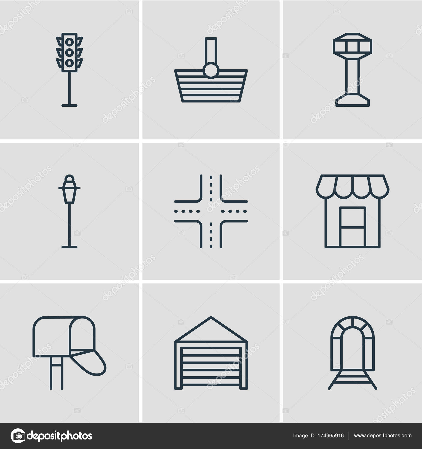 Vector Illustration Of 9 Urban Outline Icons Editable Set Of Awning