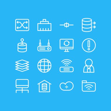 16 Web anahat simgeler vektör Illustration. Hata, Ethernet, Web ve diğer öğeleri düzenlenebilir kümesi.