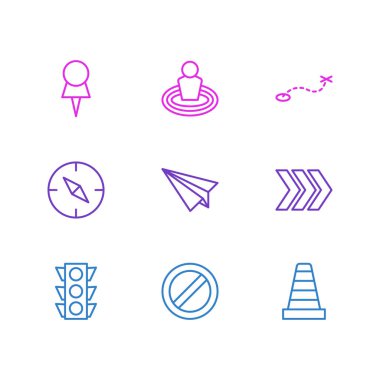 9 hareket anahat simgeleri vektör Illustration. Dikkat, blok, Origami ve diğer öğeleri düzenlenebilir kümesi.