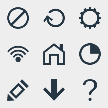 9 arayüzü simgeler vektör Illustration. Kalem, yardım, erişim engellendi ve diğer öğeleri düzenlenebilir kümesi.