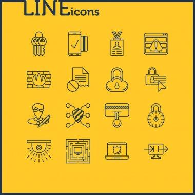 16 güvenlik anahat simgeler vektör Illustration. Düzenlenebilir küme veri güvenliği, ağ koruması, kolay ödeme ve diğer öğeleri.