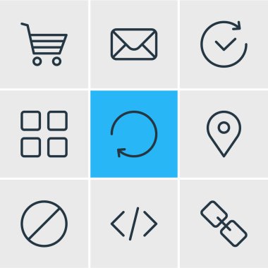 9 ek anahat simgeler vektör Illustration. Mektup, Url, zaman ve diğer öğeleri düzenlenebilir kümesi.