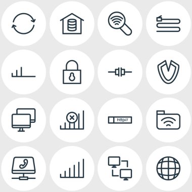 16 Web anahat simgeler vektör Illustration. Asma kilit, Web, düşük bağlantı ve diğer öğeleri düzenlenebilir kümesi.