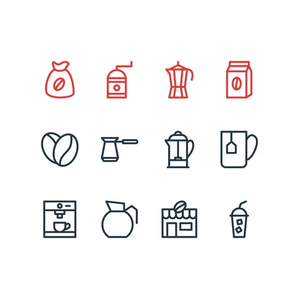 Vector Illustration Of 12 Java Outline Icons (dalam bahasa Inggris). Disunting Set Of Paket, Rumah, Espresso Dan Elemen Lainnya . - Stok Vektor