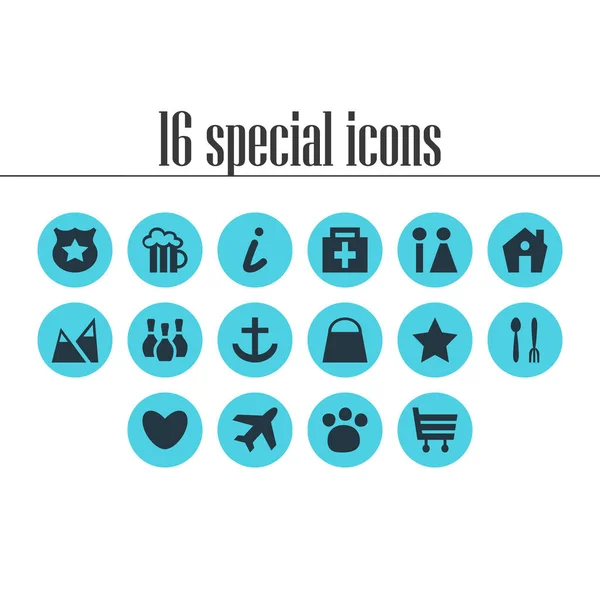 Ilustración vectorial de 16 iconos del mapa. Set editable de Tienda de Mascotas, Droguería, Información de Mapa y Otros Elementos . — Vector de stock