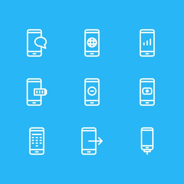 Vektorillustration av 9 telefon disposition ikoner. Redigerbara uppsättning kommunikation, laddare, enhet och andra element. — Stock vektor