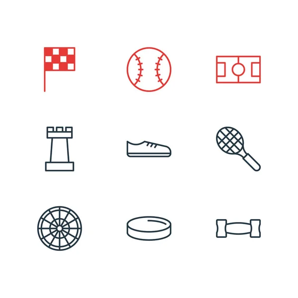 Vectorillustratie van 9 Sport overzicht pictogrammen. Bewerkbare Set van Gumshoes, Rocket, pion en andere elementen. — Stockvector