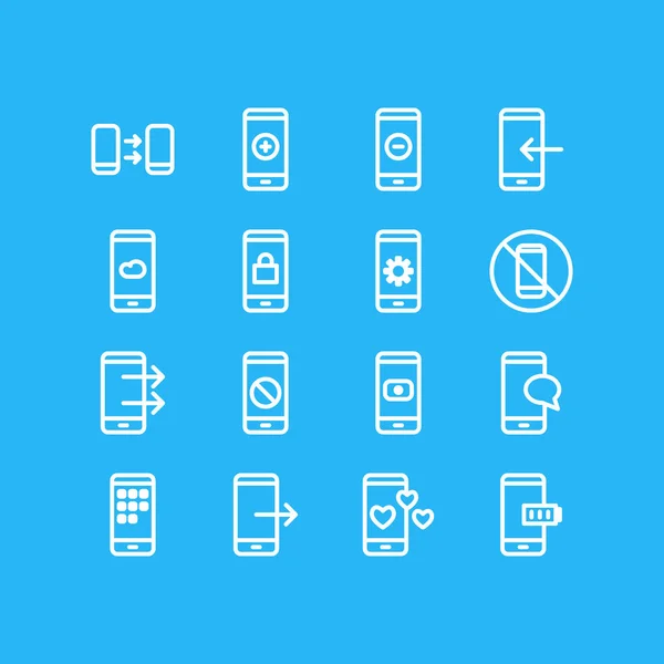 Illustrazione vettoriale di 16 icone del profilo del telefono. Set modificabile di divieto, gadget, nessun telefono e altri elementi . — Vettoriale Stock