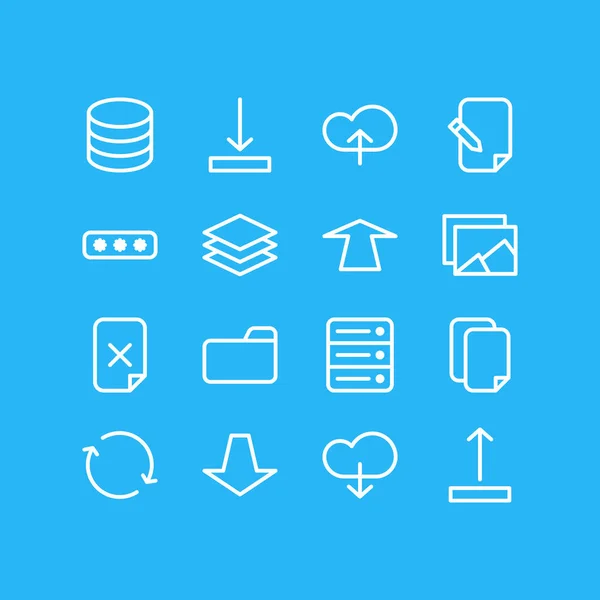 Vector Illustration Of 16 Memory Outline Icons. Editable Set Of Documents, Download, Synchronize And Other Elements. — Stock Vector