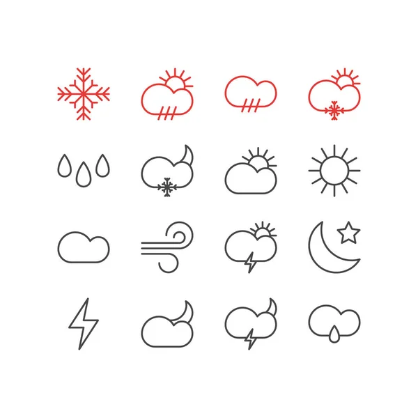 Vector Illustration Of 16 Atmosphere Outline Icons. Editable Set Of Windstorm, Rain, Snow And Other Elements. — Stock Vector