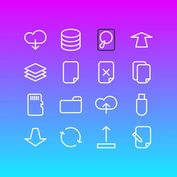 Ilustración vectorial de 16 iconos de esquema de archivo. Conjunto Editable de Memoria, Acuerdo, Dossier y Otros Elementos . — Vector de stock