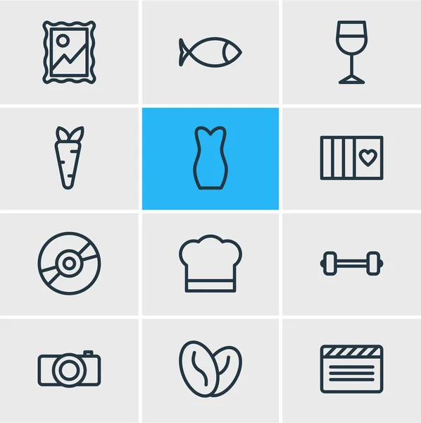 Vector Illustration Of 12 Lifestyle Outline Icons. Editable Set Of Apparatus, Elegance, Veggie And Other Elements. — Stock Vector