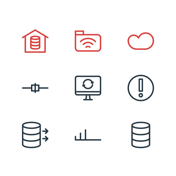 Ilustracja wektorowa 9 sieci konspektu ikon. Można edytować zestaw transferu, kabel, technologii i innych elementów. — Wektor stockowy
