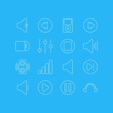 16 melodi anahat simgeler vektör Illustration. Düzenlenebilir akustik, kompakt Disk, sessiz ve diğer öğeleri kümesi.