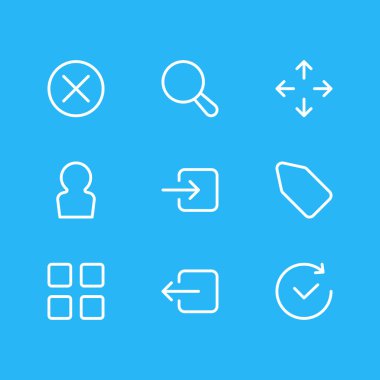 9 vektör çizim ek simgeler çizgi stili. Kullanıcı, küp, çıkış ve diğer öğeleri düzenlenebilir kümesi.