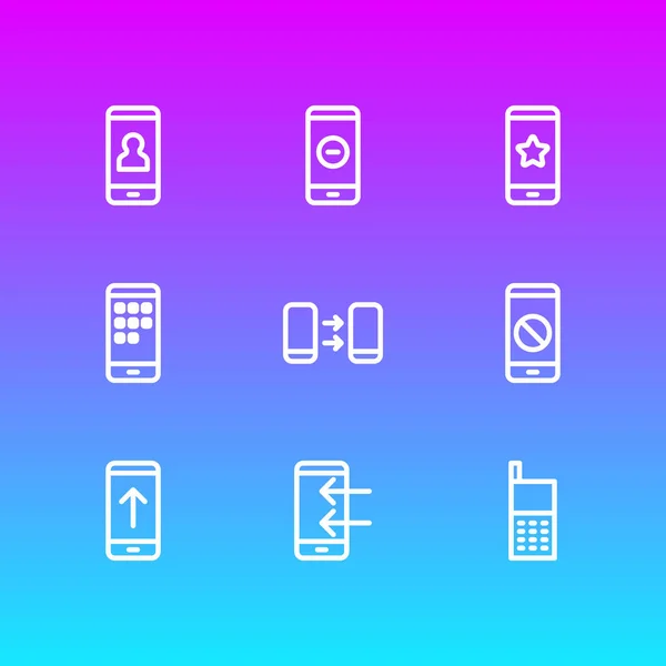 Vectorillustratie van 9 smartphone pictogrammen lijnstijl. Bewerkbare set, downloaden, uploaden en andere elementen. — Stockvector