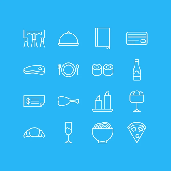 Ilustración vectorial de 16 iconos de restaurante estilo línea. Conjunto editable de helado, mesa, cuenco y otros elementos . — Vector de stock