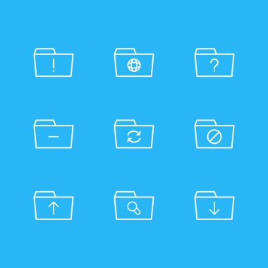 9 klasör simgeleri çizgi stili vektör Illustration. Soru, kilitli, kurtarma ve diğer öğeleri düzenlenebilir kümesi.