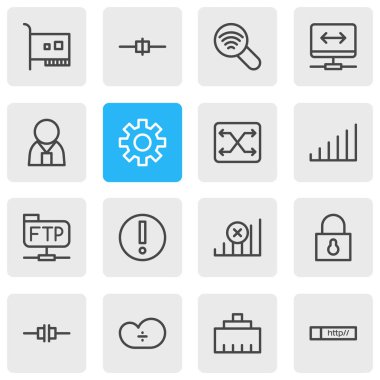 16 web simgeler çizgi stili vektör Illustration. Düzenlenebilir dizi bağlantı, hata, güçlü ve diğer öğeleri.