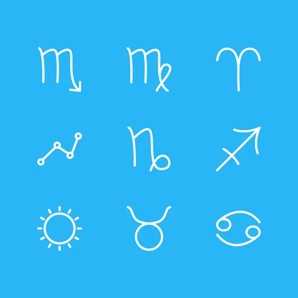 Ilustração vetorial de 9 ícones de galáxia estilo linha. Conjunto editável de arqueiro, signo do zodíaco, elementos geométricos e outros . — Vetor de Stock