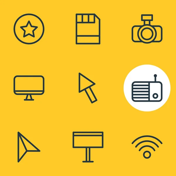 Illustration of 9 media icons line style. Editable set of star, fm, camera and other elements. — Stock Photo, Image