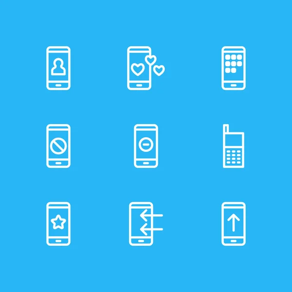 Illustrazione di 9 icone smartphone stile linea. Set modificabile di decorazione, preferito, chiamata e altri elementi . — Foto Stock