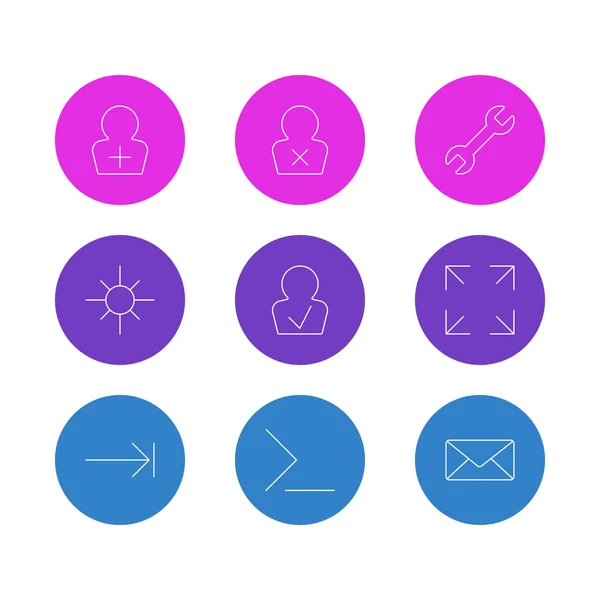 Ilustração de 9 ícones de usuário estilo de linha. Conjunto editável de perfil bloqueado, tela cheia, configuração e outros elementos . — Fotografia de Stock
