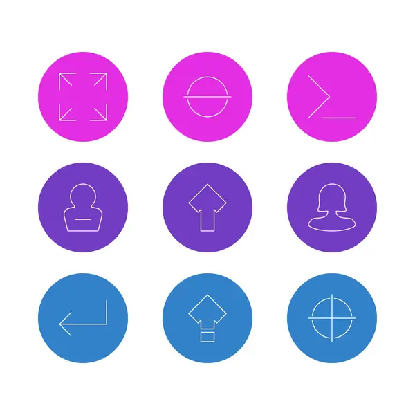 Ilustração de 9 UI ícones estilo de linha. Conjunto editável de elementos de tela cheia, seta, linha de comando . — Fotografia de Stock