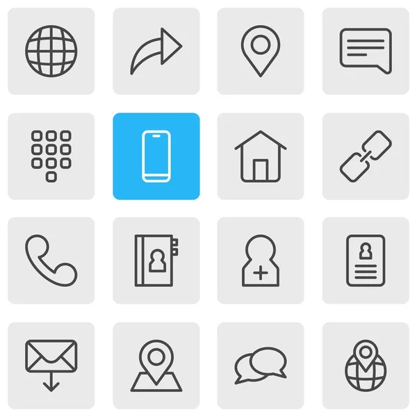 Иллюстрация стиля линии из 16 иконок сообщества. Набор таблиц для разговора, url, letter и других элементов . — стоковое фото