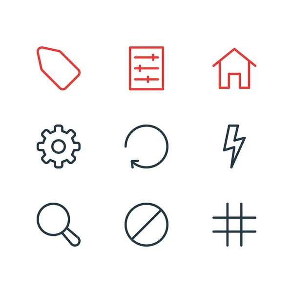 Ilustração de 9 ícones de aplicação estilo de linha. Conjunto editável de opção, bloco, flash e outros elementos . — Fotografia de Stock