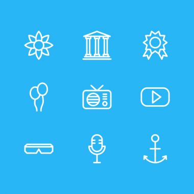 9 eğlence simgeler çizgi stili vektör Illustration. Armatür, fm, prim ve diğer öğeleri düzenlenebilir kümesi.