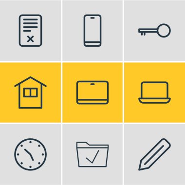 9 çalışma alanı simgeleri çizgi stili vektör Illustration. Düzenlenebilir kümesini Düzenle, monitör, ev ve diğer öğeleri.