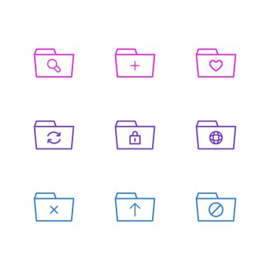 9 dosya simgeleri çizgi stili vektör Illustration. Yenileme, düzenlenebilir kümesi eklemek, paylaşılan ve diğer öğeleri.