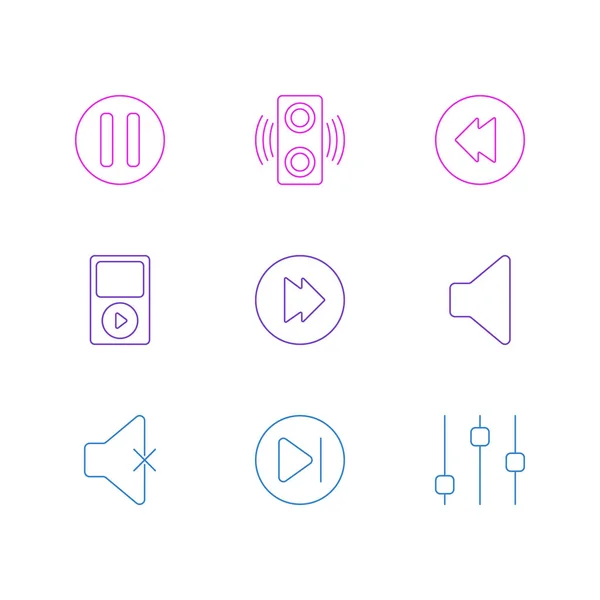 Ilustración de 9 iconos de melodía estilo de línea. Conjunto editable de estabilizador, altavoz, retardo y otros elementos . — Foto de Stock