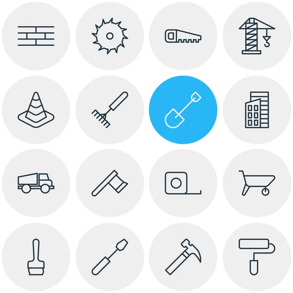 Illustration of 16 industry icons line style. Editable set of hatchet, handle hit, circle blade elements. — Stock Photo, Image