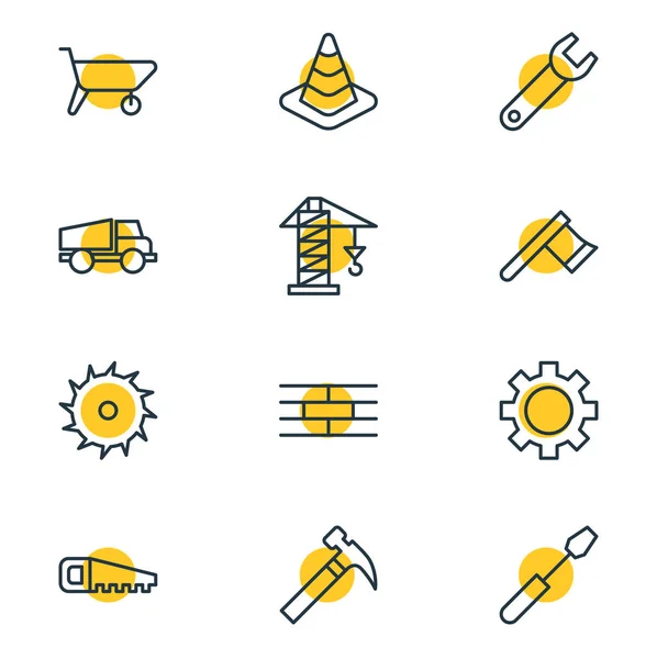 Ilustración de 12 iconos de estructura estilo de línea. Conjunto editable de barrera, tornillo de giro, elevación y otros elementos . — Foto de Stock